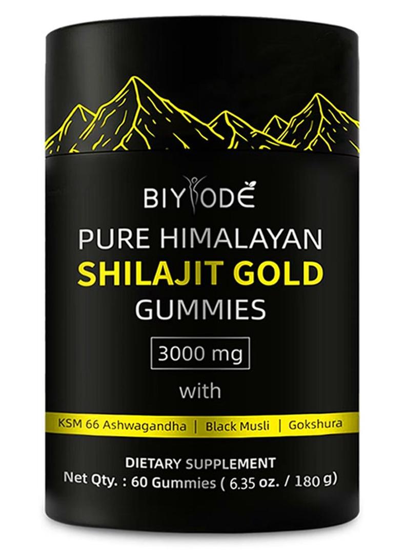 بيودي صمغ شيلاجيت النقي من الهيمالايا، تم اختباره معمليًا ذهبيًا، بدون سكر مضاف، حمض الفولفيك، أشواغاندا جوكشورا، 60 معادن ضئيلة للرجال والنساء، غير معدلة وراثيًا، 100% طبيعي وعضوي، 60 علكة - Image 1