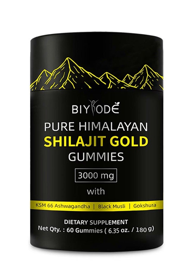 BIYODE Pure Himalayan Shilajit Gummies Gold  Lab Tested  No Added Sugar  Ashwagandha Gokshura Fulvic Acid  60 Trace Minerals  for Men Women  Non-GMO  100% Natural  Organic  60 Gummy  - Image 1