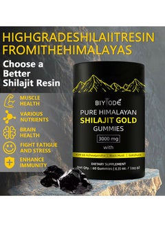 BIYODE Pure Himalayan Shilajit Gummies Gold  Lab Tested  No Added Sugar  Ashwagandha Gokshura Fulvic Acid  60 Trace Minerals  for Men Women  Non-GMO  100% Natural  Organic  60 Gummy  - Image 2