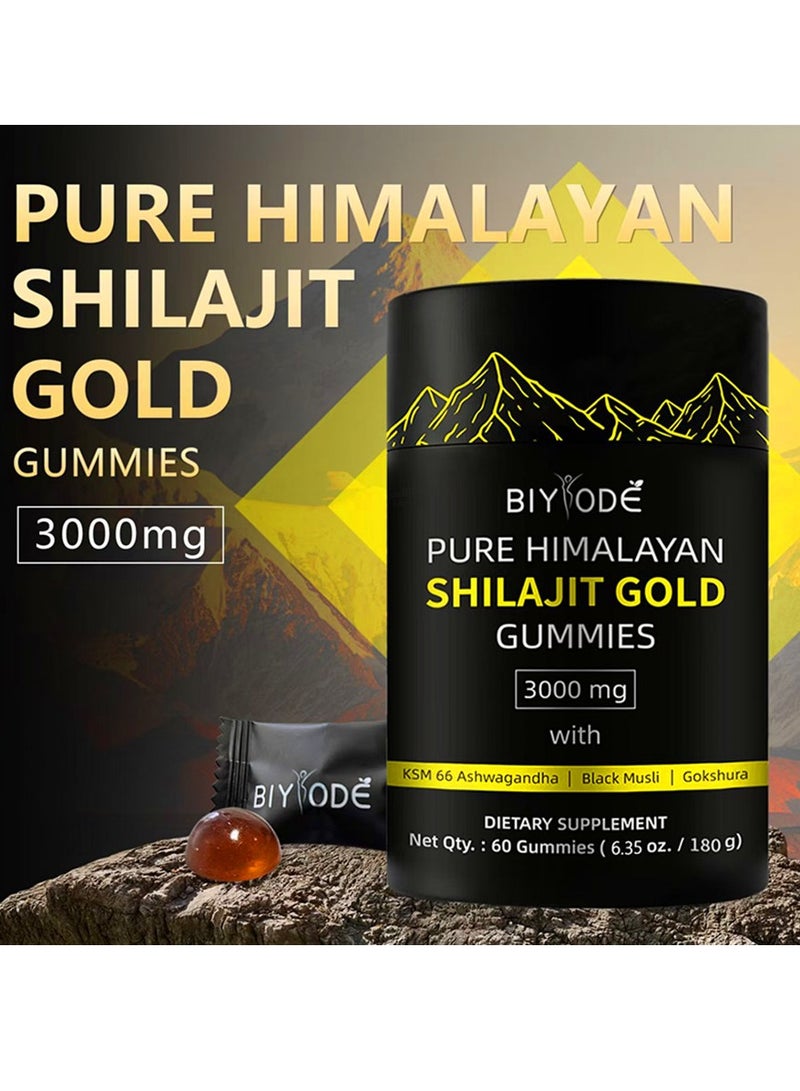 BIYODE Pure Himalayan Shilajit Gummies Gold  Lab Tested  No Added Sugar  Ashwagandha Gokshura Fulvic Acid  60 Trace Minerals  for Men Women  Non-GMO  100% Natural  Organic  60 Gummy  - Image 3