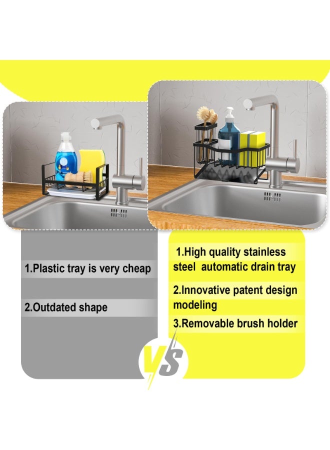 Relex Multifunctional Sponge Holder for Kitchen Sink with High Brush Rack, Sink Caddy with Self Drain Tray, Kitchen Sink Organizer Sponge Caddy for Storage Dish Soap Dispenser - Kitchen Gadgets Accessories - Image 4
