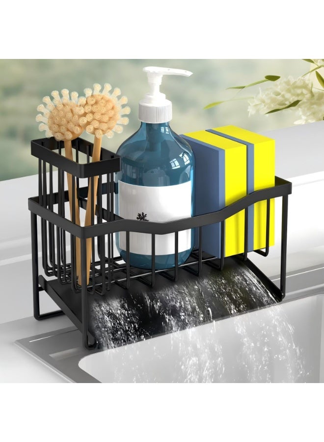 Relex Multifunctional Sponge Holder for Kitchen Sink with High Brush Rack, Sink Caddy with Self Drain Tray, Kitchen Sink Organizer Sponge Caddy for Storage Dish Soap Dispenser - Kitchen Gadgets Accessories - Image 1