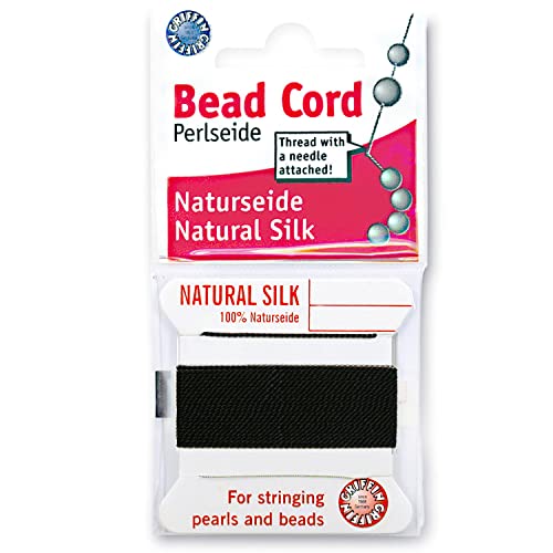 Griffin Silk Bead Cord Perlseide Black Color Size 6 070mm 2 Meters per Card Stainless Steel Needle Attached for Knotting Pearls Gemstones Crystals and Beads - Image 1
