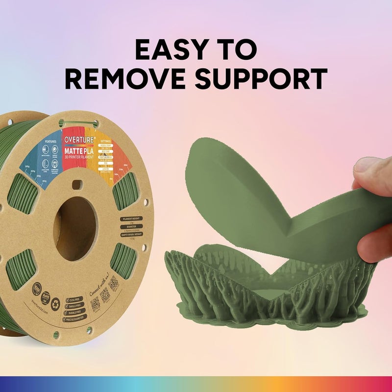 OVERTURE Matte PLA 3D Printer Filament 1.75mm, Matt Surface & Low Warping Filament 1kg Spool (2.2 lbs), Accuracy +/- 0.02 mm, Fit Most FDM Printers (Matte Army Green) - Image 4