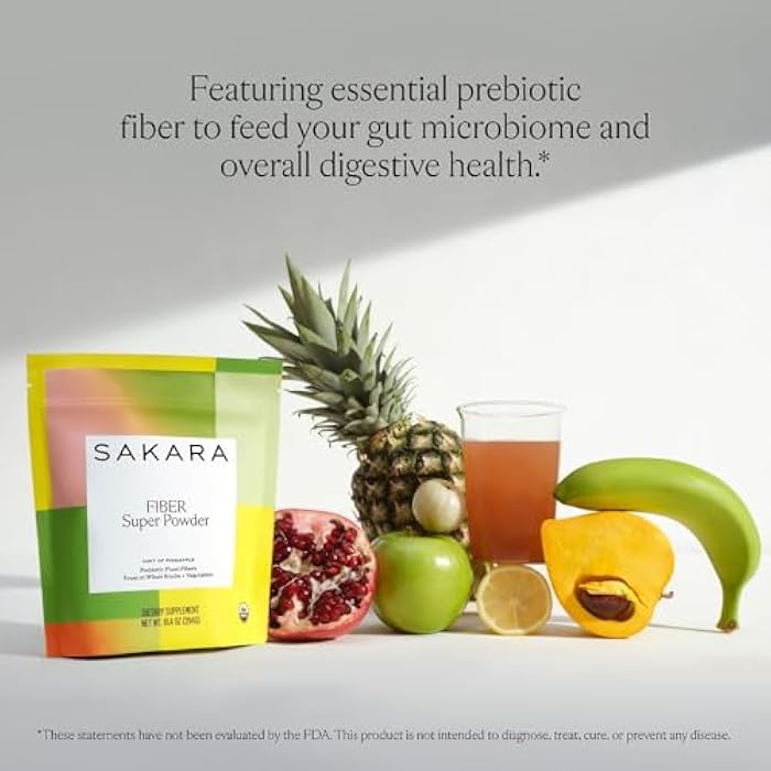 SAKARA Fiber Super Powder - Pineapple Flavor Prebiotic Fiber Powder, High Fiber & Digestive Enzymes Organic Fiber Supplement Powder, Daily Fiber Drink, Acacia Fiber Powder - Image 2
