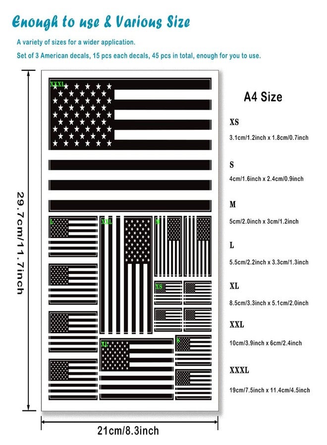 QQSD Black USA Flag Sticker US American Decal in Multiple Sizes,3 Pack, 11.7 x 8.3 Inches - Image 2