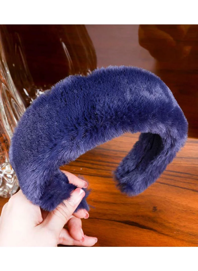 Bahels Women's Navy Blue Plush Feather Crown Hair Band