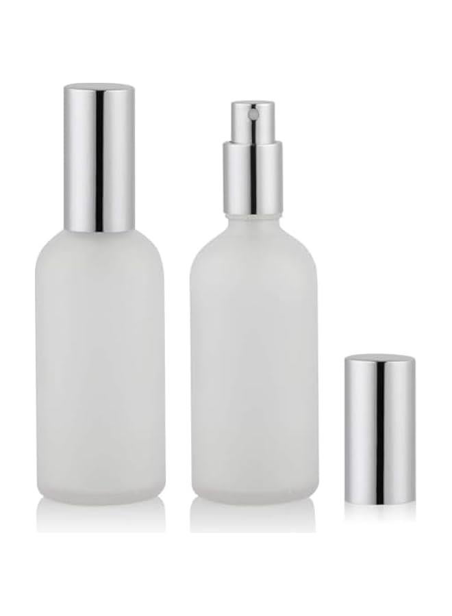 HOOKOR Spray Bottles 100ml, Frosted Glass Spray Bottles, 2Pcs Leak Proof Travel Empty Spray Bottles with Caps, Refillable Bottle for Perfume, Essential Oils, Makeup Toner Lotion Hair Sprayer (Silver) - Image 1