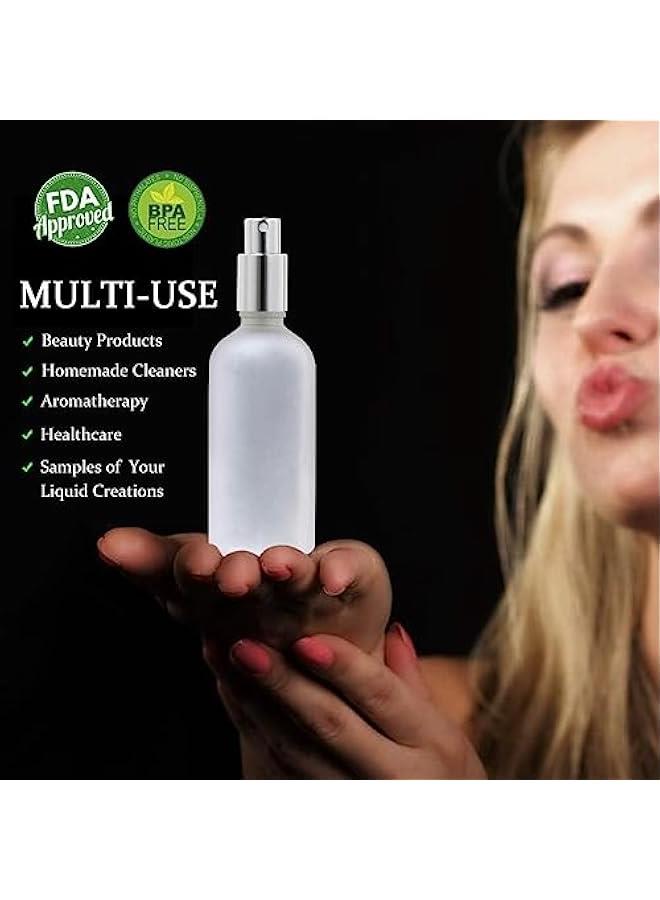 HOOKOR Spray Bottles 100ml, Frosted Glass Spray Bottles, 2Pcs Leak Proof Travel Empty Spray Bottles with Caps, Refillable Bottle for Perfume, Essential Oils, Makeup Toner Lotion Hair Sprayer (Silver) - Image 3