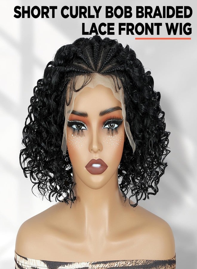 WIGER Short Curly Lace Frontal Wigs for Black Women Braided Cornrow Curly Bob Wig Natural Black Glueless 13X4 Lace Front Wig With Baby Hair 1B Knotless Synthetic Deep Curly Wig - Image 2