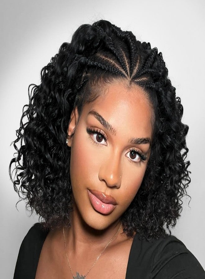 WIGER Short Curly Lace Frontal Wigs for Black Women Braided Cornrow Curly Bob Wig Natural Black Glueless 13X4 Lace Front Wig With Baby Hair 1B Knotless Synthetic Deep Curly Wig - Image 1