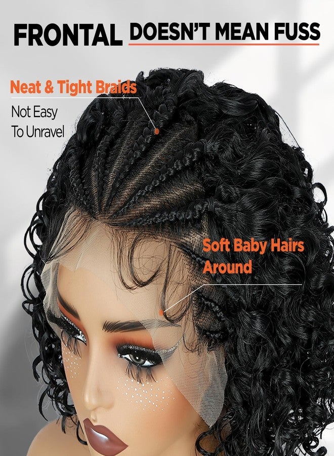 WIGER Short Curly Lace Frontal Wigs for Black Women Braided Cornrow Curly Bob Wig Natural Black Glueless 13X4 Lace Front Wig With Baby Hair 1B Knotless Synthetic Deep Curly Wig - Image 4