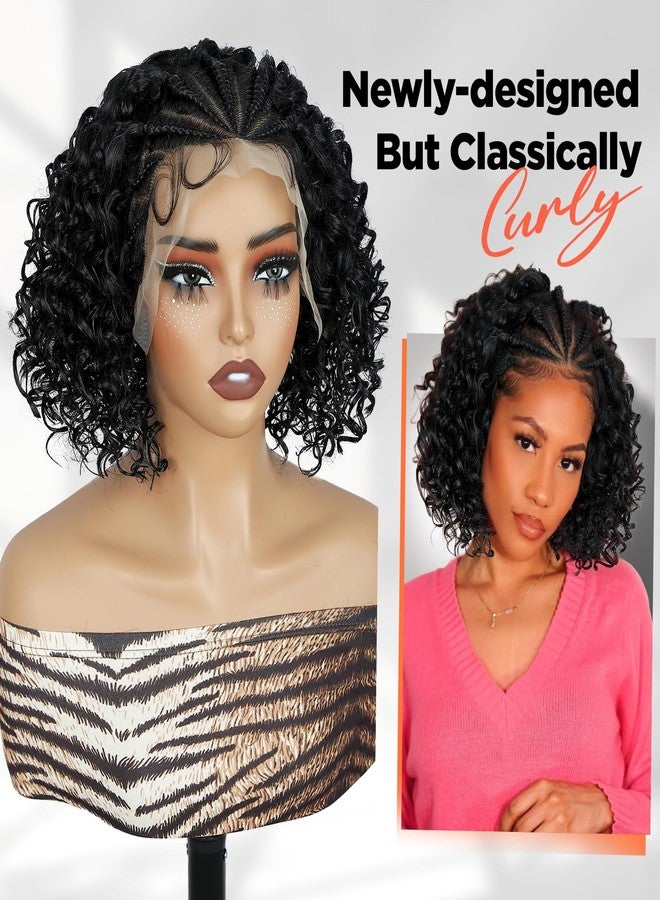 WIGER Short Curly Lace Frontal Wigs for Black Women Braided Cornrow Curly Bob Wig Natural Black Glueless 13X4 Lace Front Wig With Baby Hair 1B Knotless Synthetic Deep Curly Wig - Image 5