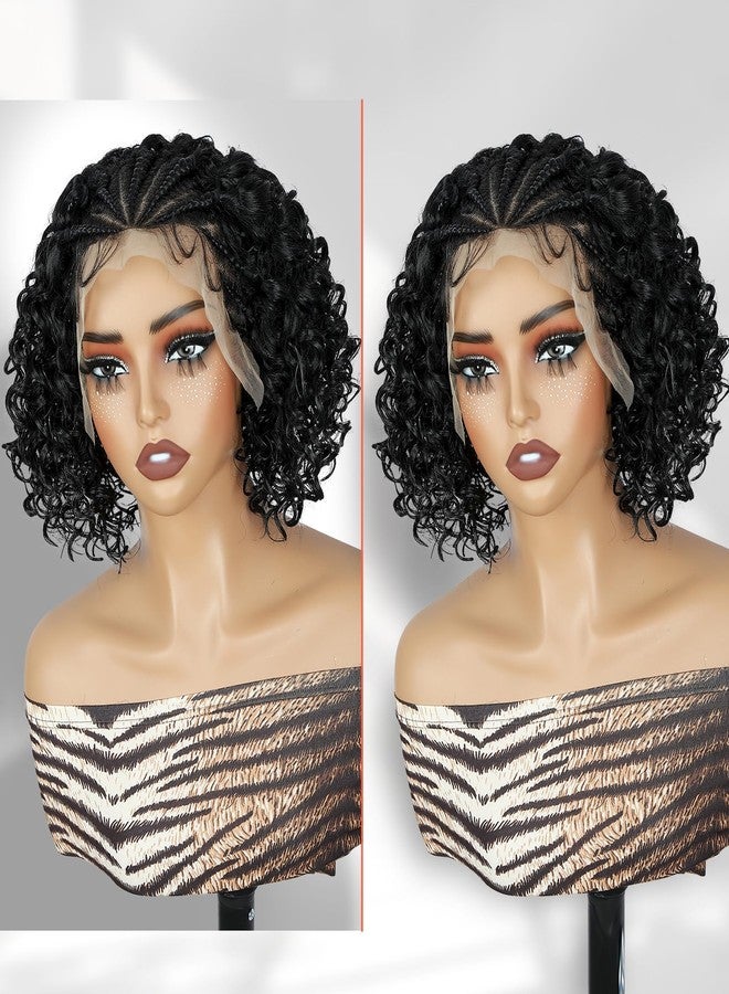 WIGER Short Curly Lace Frontal Wigs for Black Women Braided Cornrow Curly Bob Wig Natural Black Glueless 13X4 Lace Front Wig With Baby Hair 1B Knotless Synthetic Deep Curly Wig - Image 3