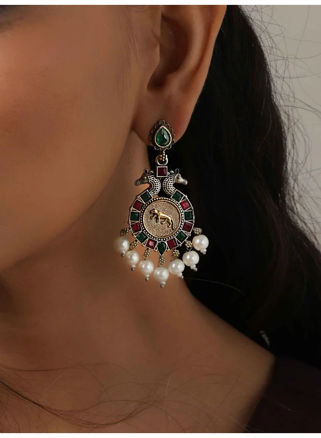 trueBrowns trueBrowns Silver Gold Tone Embossed Earrings