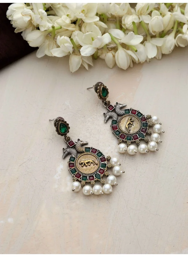 trueBrowns Silver Gold Tone Embossed Earrings