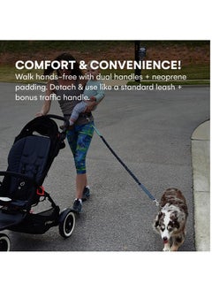 Black Rhino Black Rhino - Premium Hands Free Dog Leash for Running Walking Jogging & Hiking - Adjustable Length Dual Handle Bungee Leash Medium - Large Dogs Neoprene Padded Handles - Running Pouch Included Aqua  - Image 3