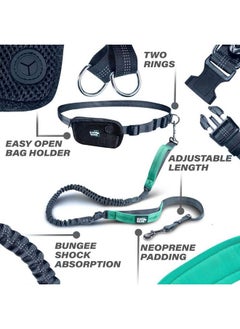 Black Rhino Black Rhino - Premium Hands Free Dog Leash for Running Walking Jogging & Hiking - Adjustable Length Dual Handle Bungee Leash Medium - Large Dogs Neoprene Padded Handles - Running Pouch Included Aqua  - Image 2
