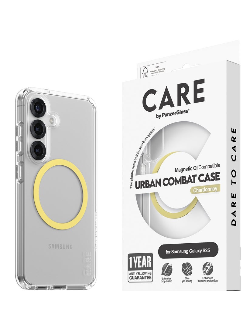 PanzerGlass حافظة قتال حضري من CARE بواسطة PanzerGlass لجهاز Samsung Galaxy S25 متوافقة مع الشحن اللاسلكي Qi، حماية من السقوط عسكرية، ضمان عدم الاصفرار لمدة سنة، حافظة Galaxy S25، شفافة-شاردونيه - Image 1