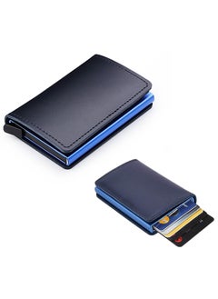 Generic Slim RFID Blocking Wallet Leather Credit Card Holder Automatic Pop-up Travel Case Stylish Vintage Blue Wallet  - Image 1