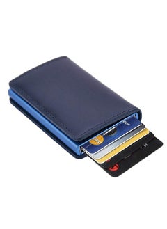 Generic Slim RFID Blocking Wallet Leather Credit Card Holder Automatic Pop-up Travel Case Stylish Vintage Blue Wallet  - Image 4