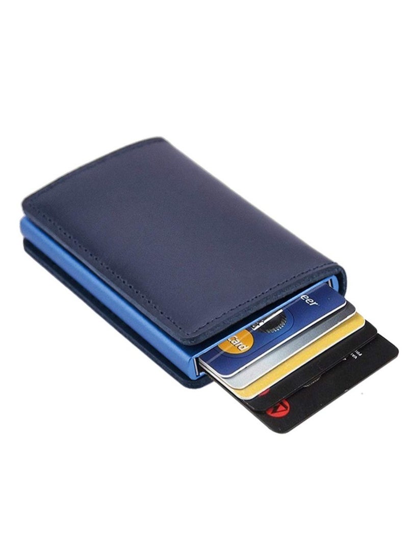 Generic - Slim RFID Blocking Wallet Leather Credit Card Holder Automatic Pop-up Travel Case Stylish Vintage Blue Wallet - Image 1