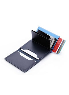 Generic Slim RFID Blocking Wallet Leather Credit Card Holder Automatic Pop-up Travel Case Stylish Vintage Blue Wallet  - Image 3
