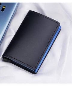 Generic Slim RFID Blocking Wallet Leather Credit Card Holder Automatic Pop-up Travel Case Stylish Vintage Blue Wallet  - Image 5