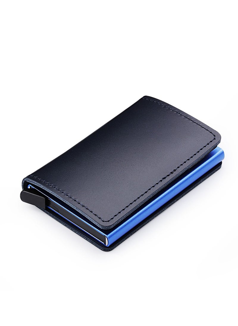 Generic - Slim RFID Blocking Wallet Leather Credit Card Holder Automatic Pop-up Travel Case Stylish Vintage Blue Wallet - Image 1