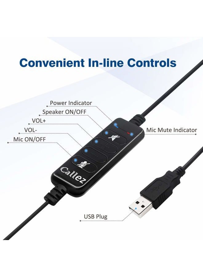 Callez USB Headset with Microphone Noise Cancelling & Audio Controls, Wideband Computer Headphones for Business UC Skype Lync Softphone Call Center Office, Clearer Voice, Super Light, Ultra Comfort - Image 4