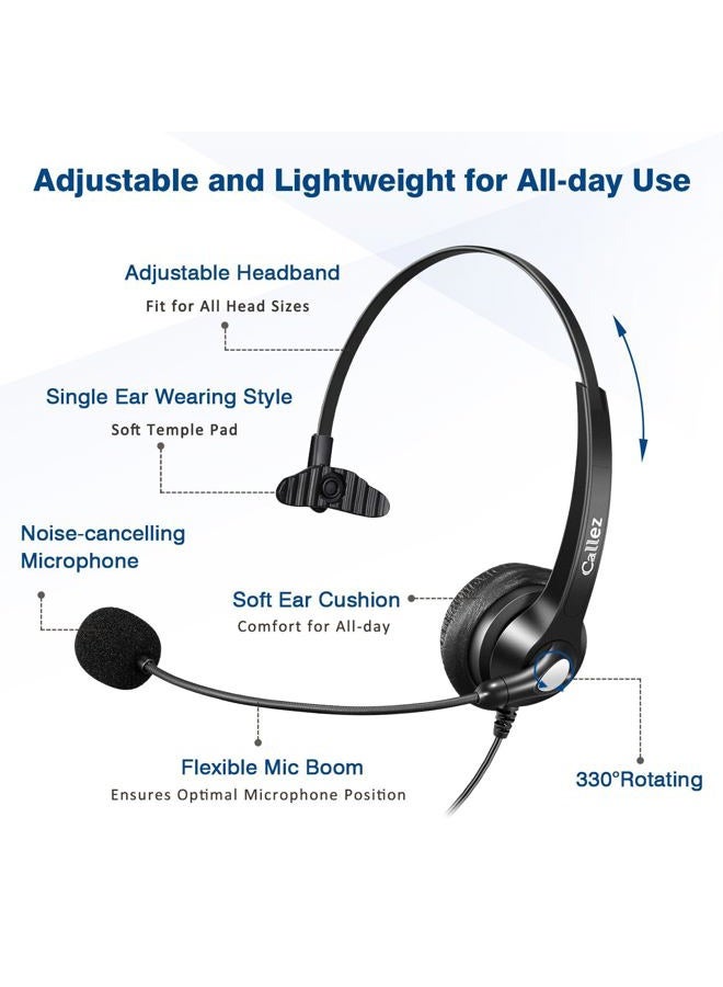 Callez USB Headset with Microphone Noise Cancelling & Audio Controls, Wideband Computer Headphones for Business UC Skype Lync Softphone Call Center Office, Clearer Voice, Super Light, Ultra Comfort - Image 3