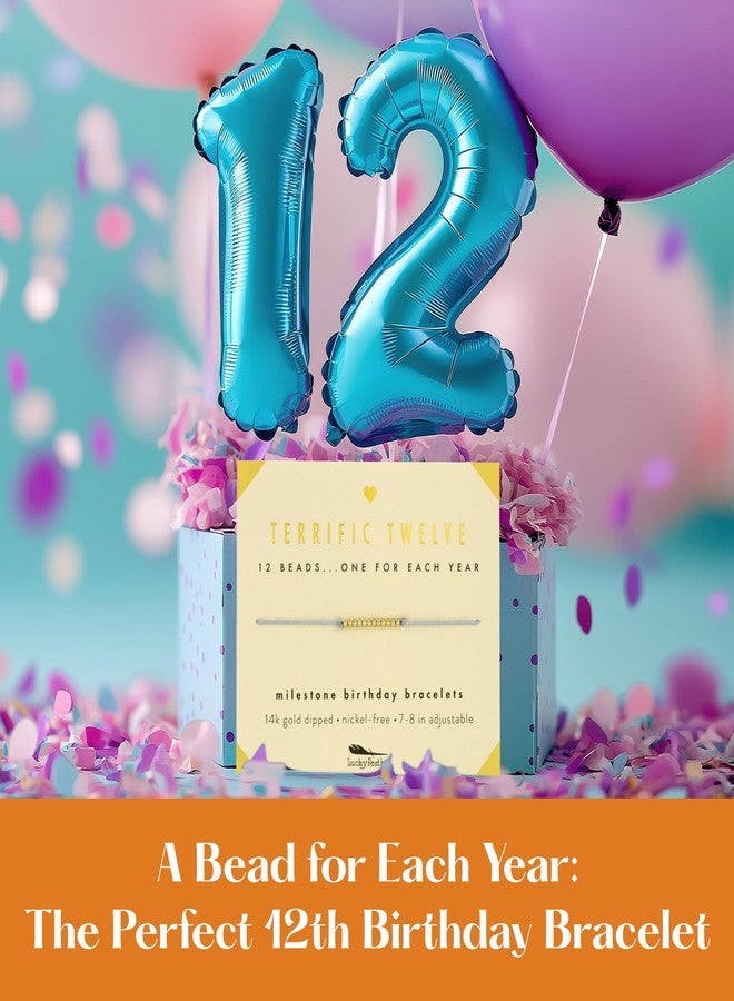 Lucky Feather Gold Lucky Feather 12 Year Old Girl Gifts | 12th Birthday Bracelet 14K Gold, Silver, Rose Gold Dipped Beads on Adjustable Cord | Gifts for 12 year old girl | 12th Birthday Card For Girls | Trendy Gift - Image 2