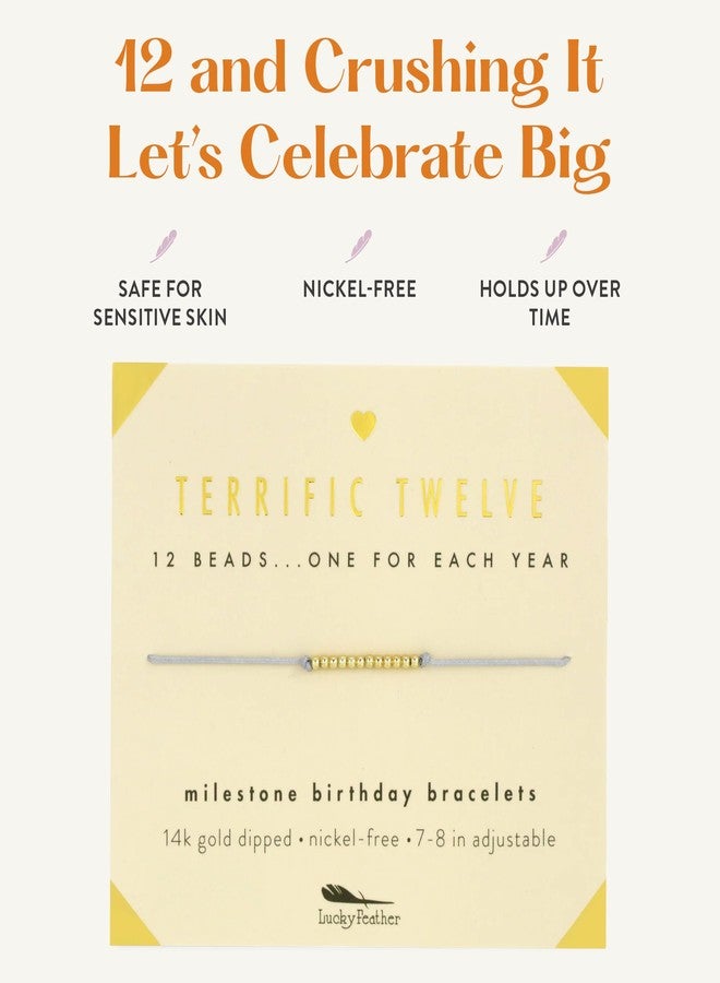 Lucky Feather Gold Lucky Feather 12 Year Old Girl Gifts | 12th Birthday Bracelet 14K Gold, Silver, Rose Gold Dipped Beads on Adjustable Cord | Gifts for 12 year old girl | 12th Birthday Card For Girls | Trendy Gift - Image 3