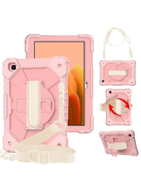 Case Cover For Samsung Galaxy Tab A7 T500 / T505 Contrast Color Robot Shockproof Silicon + PC Protective Case with Holder & Shoulder Strap Rose Gold