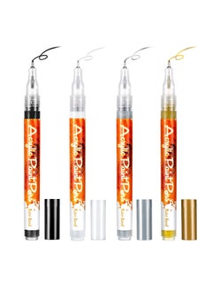 KASTWAVE Nail Art Pen 4 Pieces Nail Polish Pens Portable Nail Art Pens Fine Tip Nail Painting Drawing Nail Graffiti Pen Quick Dry DIY Flower Abstract Lines Details Nail Art Pens (Gold Silver Black White)  - Image 1