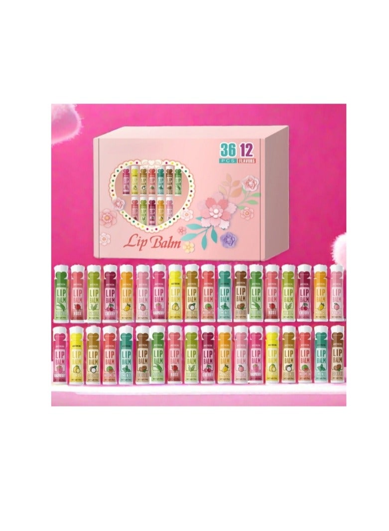 Generic Lip balm extracted from natural fruits, moisturizing and soothing to repair dry and cracked lips - 36 pieces of 12 different and distinctive flavors  - Image 1