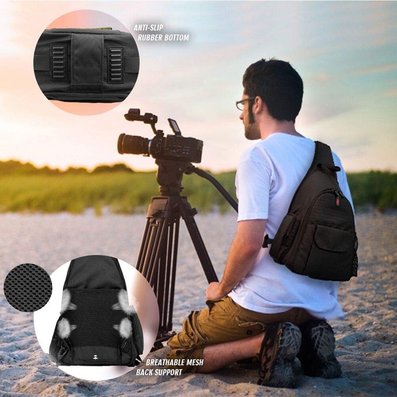 BPAULL DSLR Camera Bag Waterproof Camera Sling Backpack with Rain Cover Outdoor Travel Backpack Camera Bag Case for Laptop Canon Nikon Sony Pentax DSLR Cameras,Lens,Tripod and Accessories (Black) - Image 2