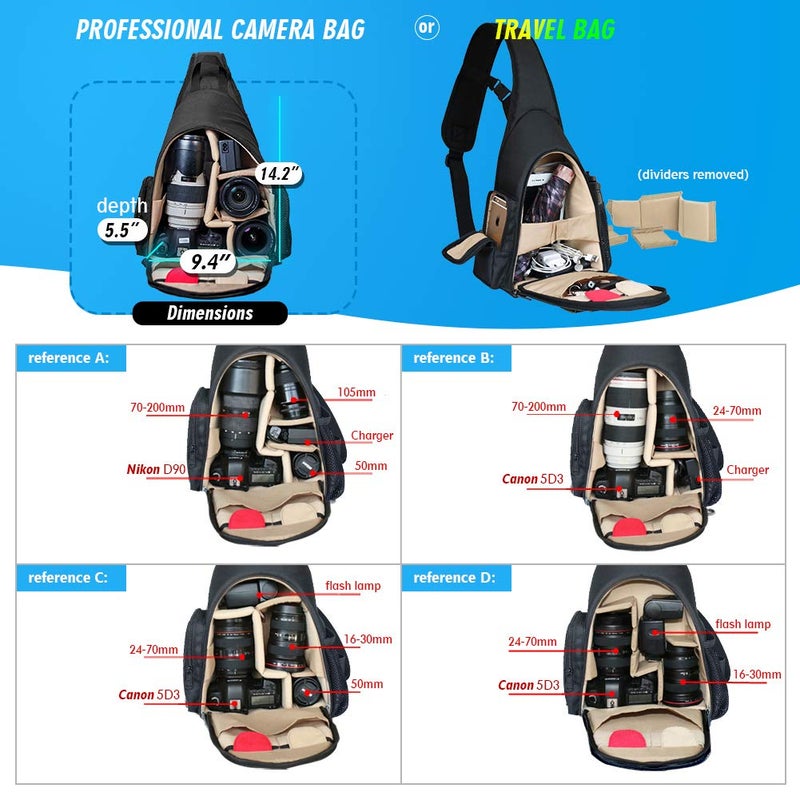 BPAULL DSLR Camera Bag Waterproof Camera Sling Backpack with Rain Cover Outdoor Travel Backpack Camera Bag Case for Laptop Canon Nikon Sony Pentax DSLR Cameras,Lens,Tripod and Accessories (Black) - Image 5