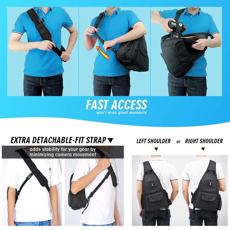 BPAULL DSLR Camera Bag Waterproof Camera Sling Backpack with Rain Cover Outdoor Travel Backpack Camera Bag Case for Laptop Canon Nikon Sony Pentax DSLR Cameras,Lens,Tripod and Accessories (Black) - Image 4