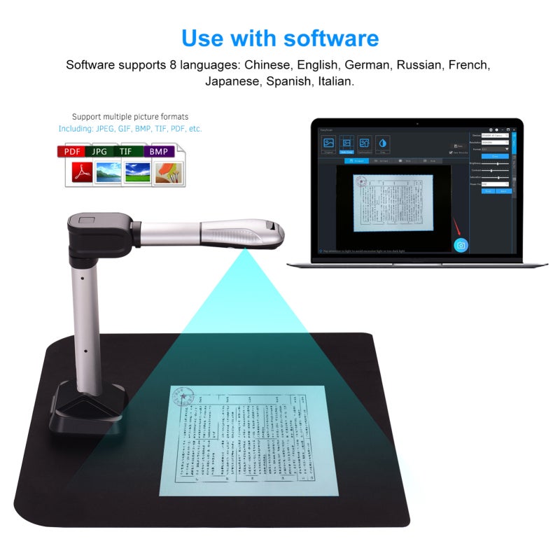Document Scanner 4640*3452 HD Camera - 1 Second Efficient Scanning Intelligent Correction Portable Silver Scanner for Office Classroom Library Bank Hospital - Image 3