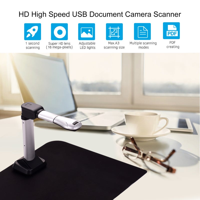 Document Scanner 4640*3452 HD Camera - 1 Second Efficient Scanning Intelligent Correction Portable Silver Scanner for Office Classroom Library Bank Hospital - Image 5