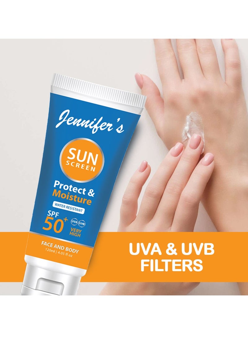 Jennifer's - Face And Body Sunscreen Lotion SPF 50, 120 ml For Healthy, Radiant Skin, Water Resistant - Image 1