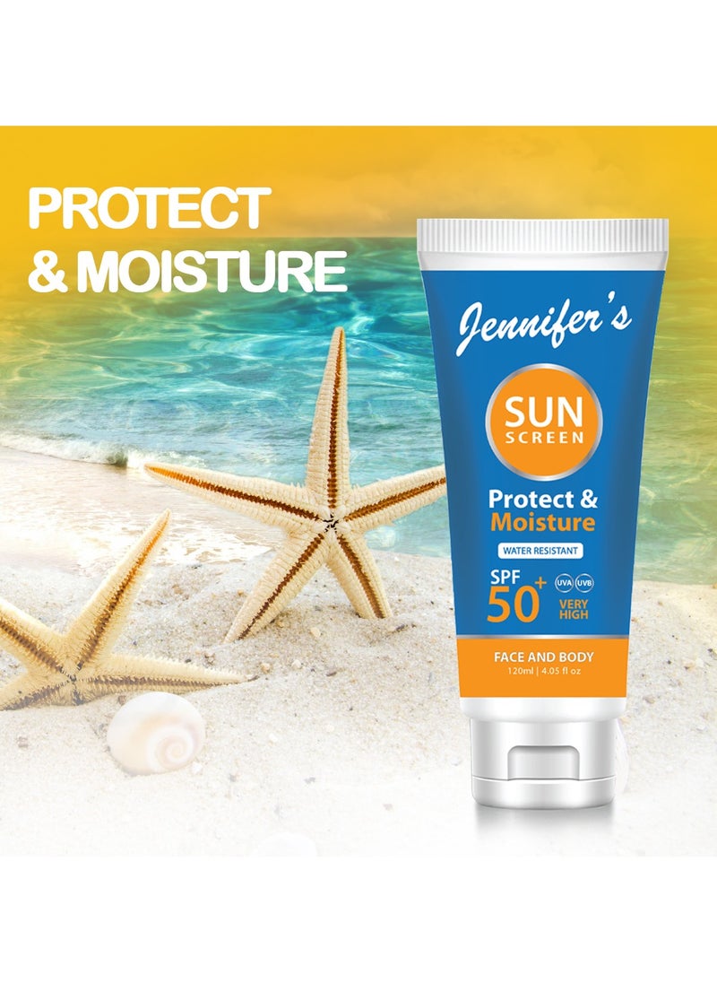 Jennifer's - Face And Body Sunscreen Lotion SPF 50, 120 ml For Healthy, Radiant Skin, Water Resistant - Image 1