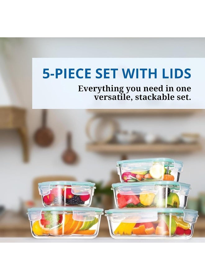 Westinghouse USA 5-Piece Glass Food Storage Set | Rectangle (370ml, 640ml, 1050ml) + Square (320ml, 800ml) | Transparent Lids | Microwave Safe - Image 3