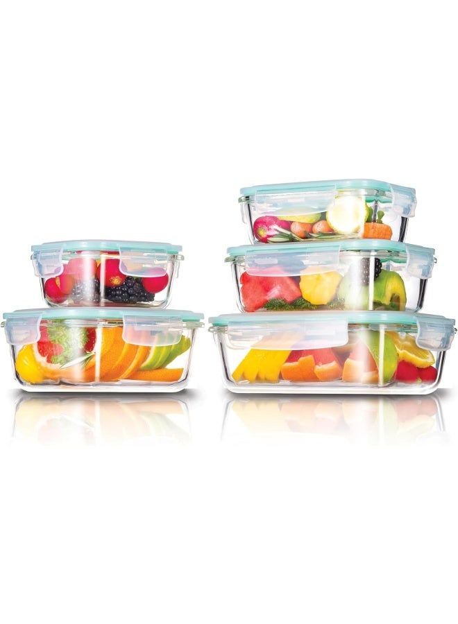 Westinghouse USA 5-Piece Glass Food Storage Set | Rectangle (370ml, 640ml, 1050ml) + Square (320ml, 800ml) | Transparent Lids | Microwave Safe - Image 1