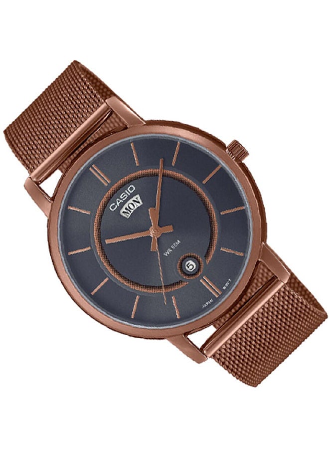 CASIO Men Watch Analog Grey Dial Stainless Steel Mesh Rose Gold Ion Plated Band And Case MTP-B120MR-8AVDF - Image 2