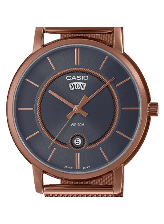 CASIO Men Watch Analog Grey Dial Stainless Steel Mesh Rose Gold Ion Plated Band And Case MTP-B120MR-8AVDF - Image 3