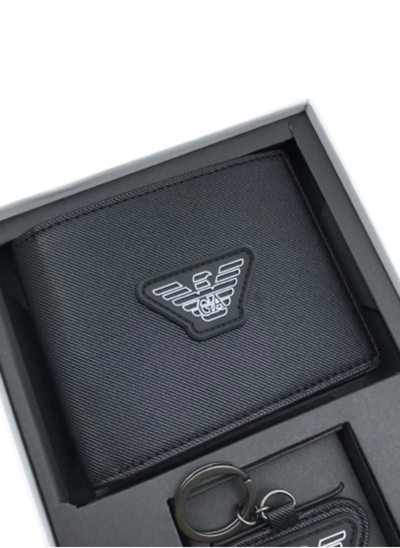 EMPORIO ARMANI - Emporio Armani Black Wallet-Keychain Set For Men - Image 1