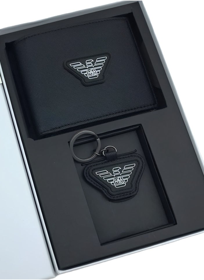 EMPORIO ARMANI - Emporio Armani Black Wallet-Keychain Set For Men - Image 1