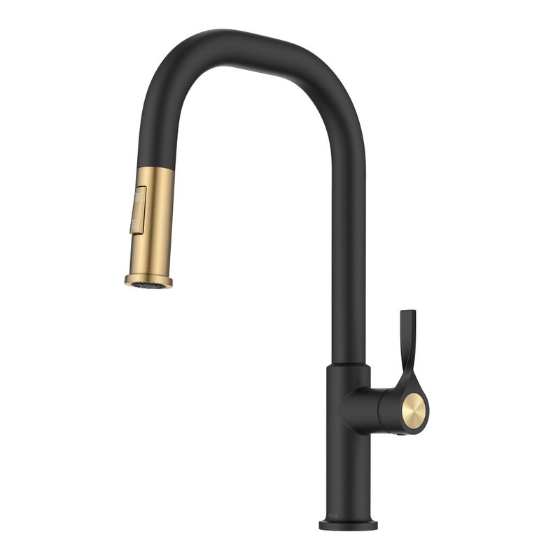 KRAUS Torak Pull Down Kitchen Faucet in SpotFree Brushed BrassMatte Black with 2 Function Sprayer PreAttached Water Lines and Mounting Hardware KPF2841SFBBMB - Image 2